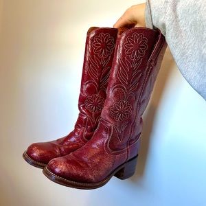 SOLD—RARE Red Frye Boots Cowboy/Cowgirl With Flower Embroidery details